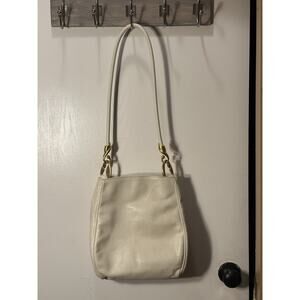 De Vecchi Hamilton Hodge Vintage White Pebble Leather Crossbody Bag Made N Italy